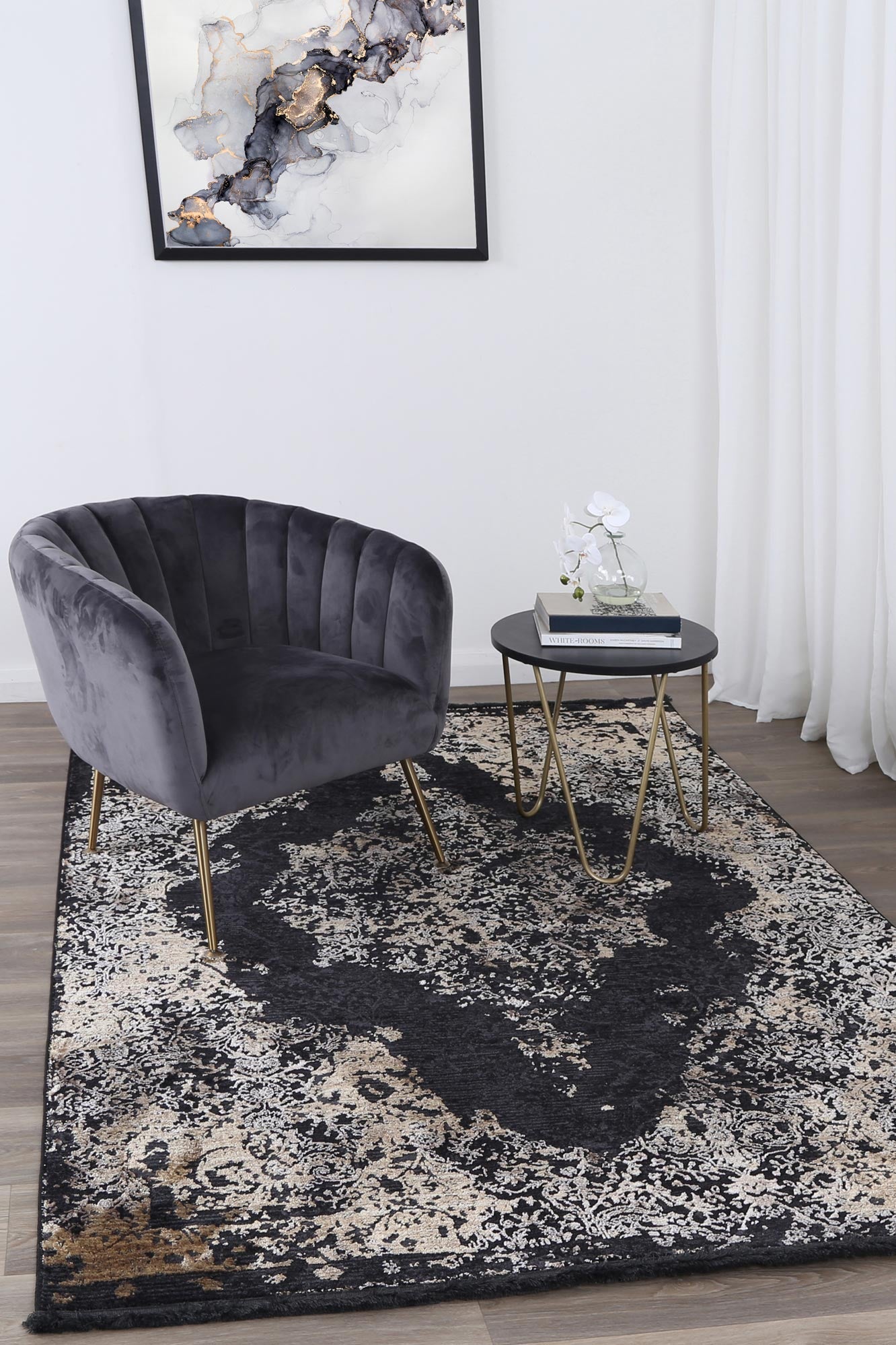 Brooklyn Distressed Medallion Gold Rug - Floorsome - Area Rug - BROO120400GOLD - Area Rug
