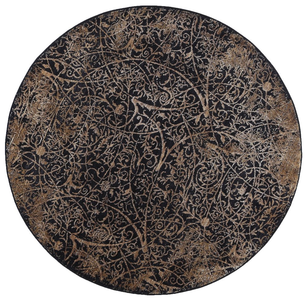 Brooklyn Intricate Floral Gold Round Rug - Floorsome - Area Rug - BROO20R200GOLD - Area Rug