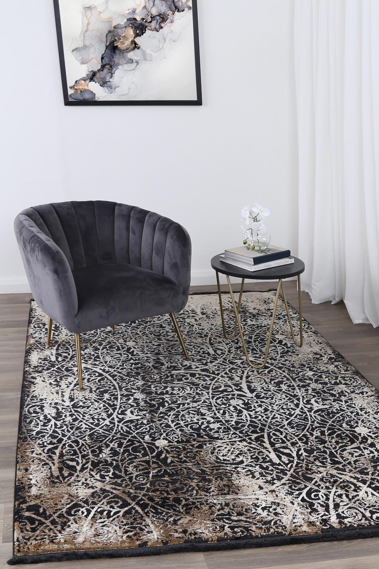 Brooklyn Intricate Floral Gold Rug - Floorsome - Area Rug - BROO120200GOLD - Area Rug