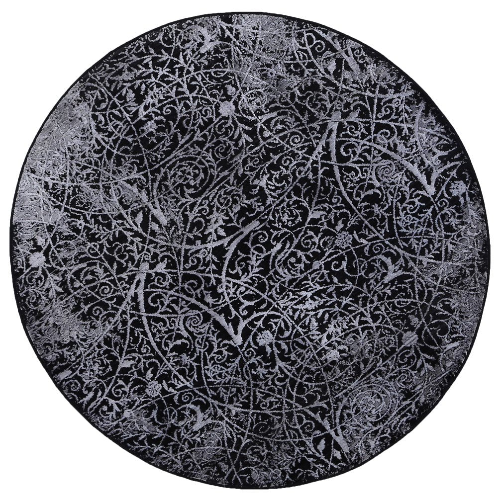 Brooklyn Intricate Floral Silver Round Rug - Floorsome - Area Rug - BROO20R200SILV - Area Rug