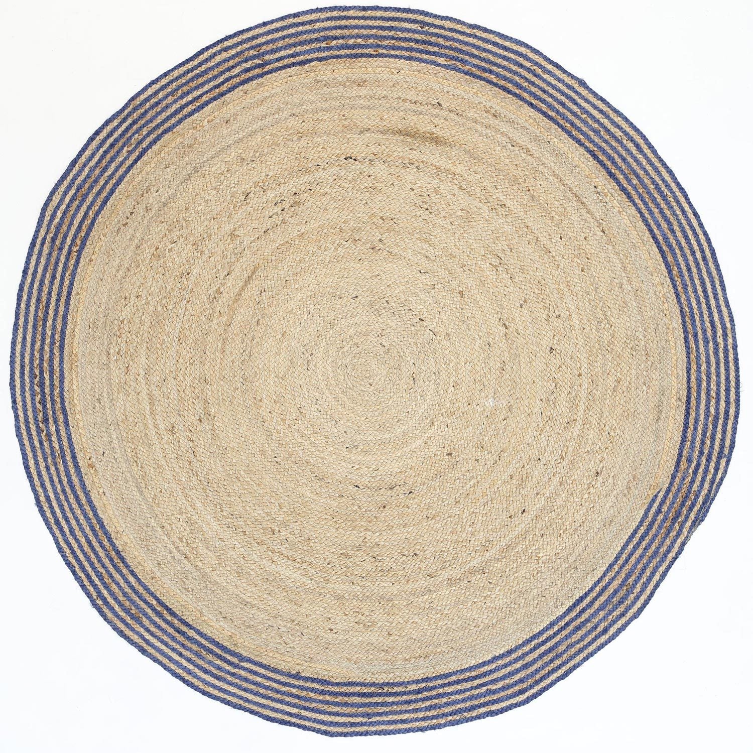 Capri Navy Blue Natural Round Border Rug - Floorsome - Natural - CAPR150RNAVY - Natural