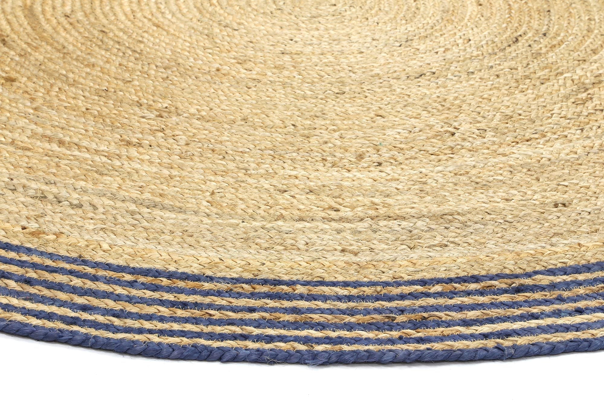 Capri Navy Blue Natural Round Border Rug - Floorsome - Natural - CAPR150RNAVY - Natural