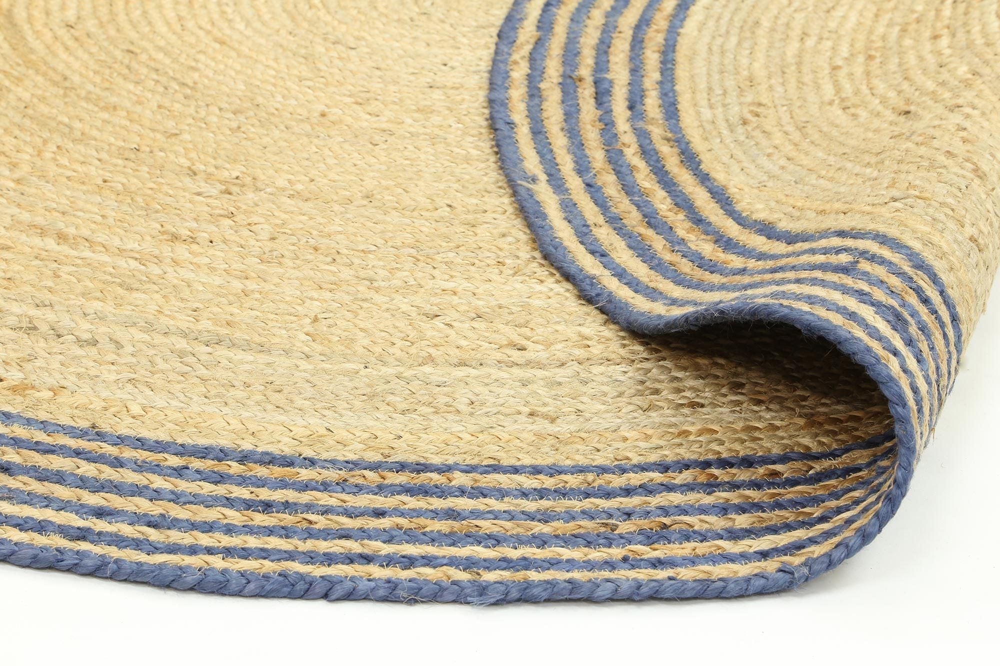 Capri Navy Blue Natural Round Border Rug - Floorsome - Natural - CAPR150RNAVY - Natural