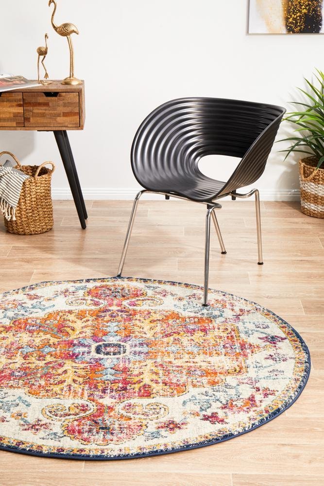 Carnival White Transitional Round Rug | Modern | Floorsome