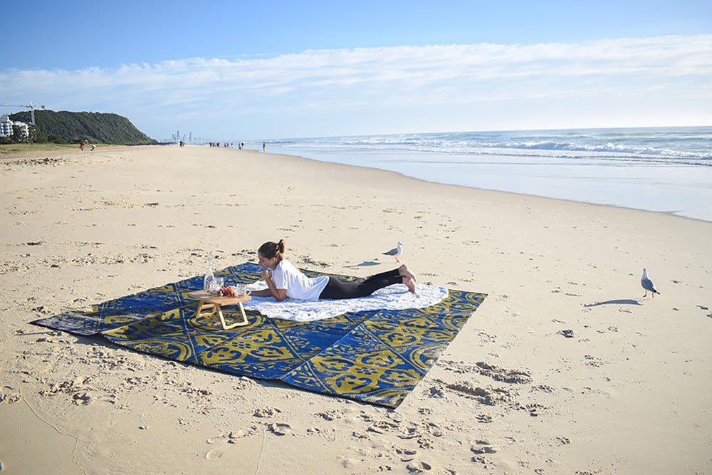 CASABLANCA Recycled Plastic Mat, Royal Blue and Gold 3 x 3m - Floorsome - Outdoor Rugs - GKOZ14B - Outdoor Rugs