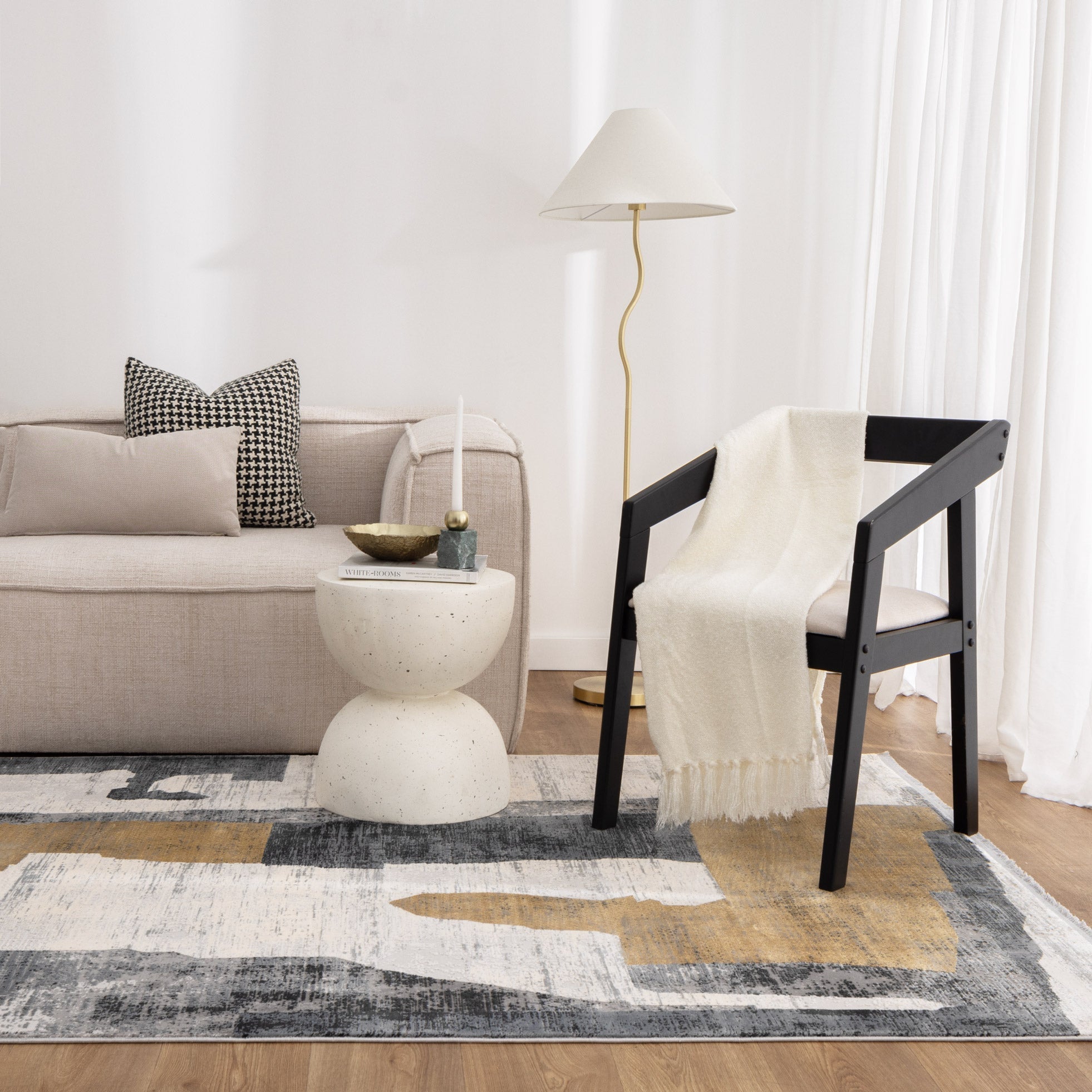 Chateau Shapes Grey Gold Rug - Floorsome - Area Rug - CHAT160CH06 - Area Rug