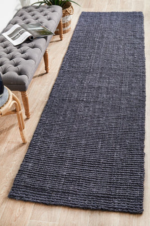 Chunky Natural Fiber Barker Navy Runner Rug - Floorsome - Flatweave