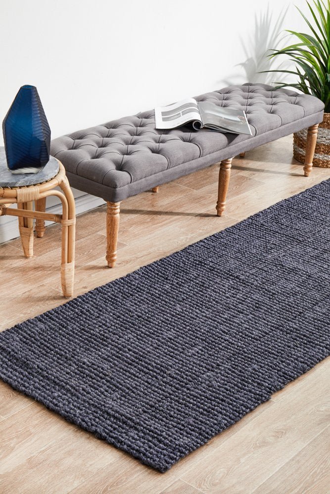 Chunky Natural Fiber Barker Navy Runner Rug - Floorsome - Flatweave - ATR - BKR - NAV - 300X80 - Flatweave