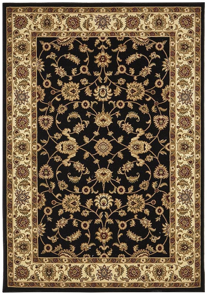 Classic Rug Black with Ivory Border - Floorsome - Traditional