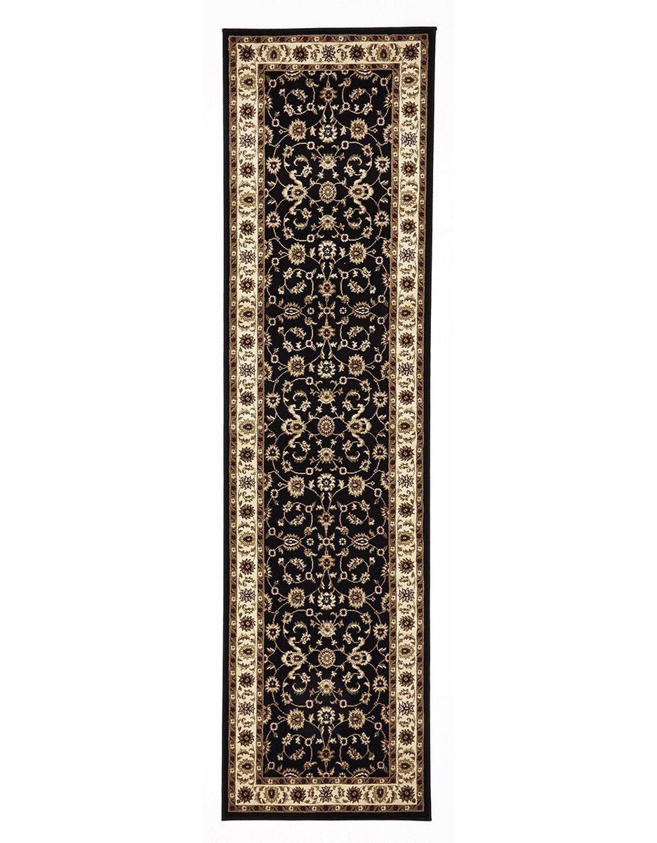 Classic Rug Black with Ivory Border Runner - Floorsome - Traditional