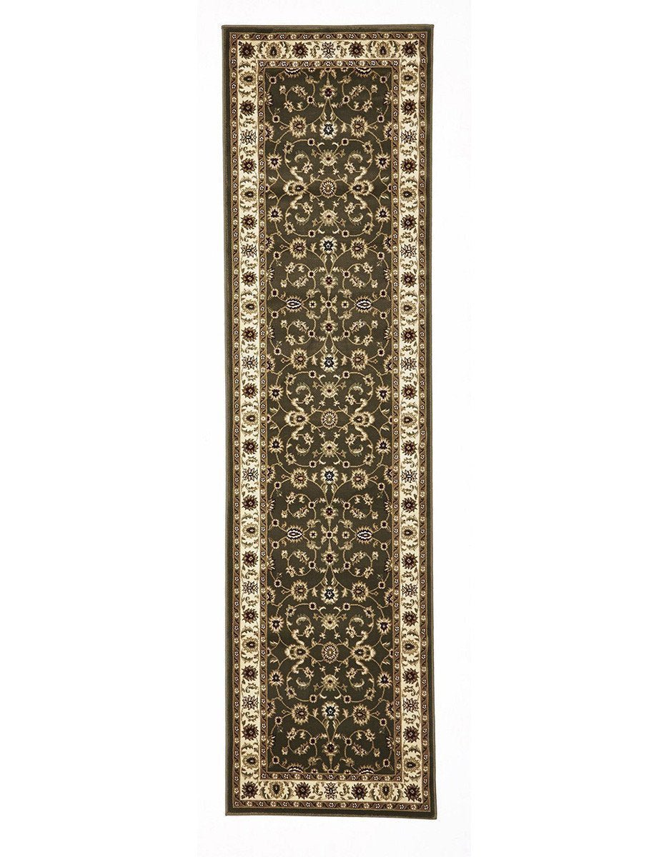 Classic Rug Green with Ivory Border Runner - Floorsome - Traditional