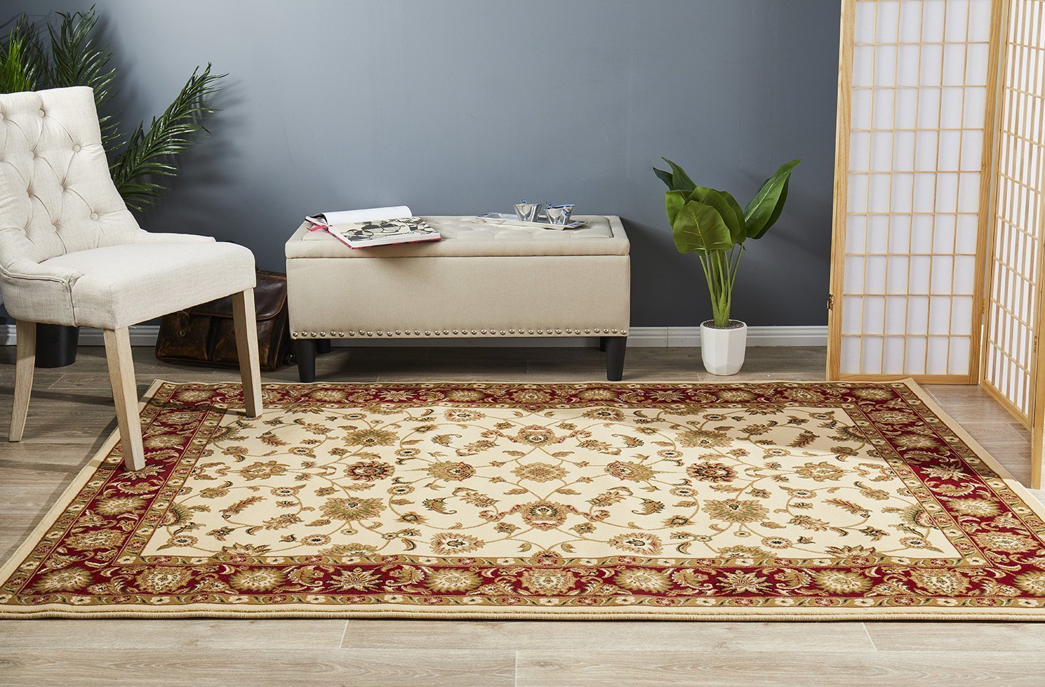 Classic Rug Ivory with Red Border - Floorsome - Traditional - SYD - 1 - IR - 150X80 - Traditional