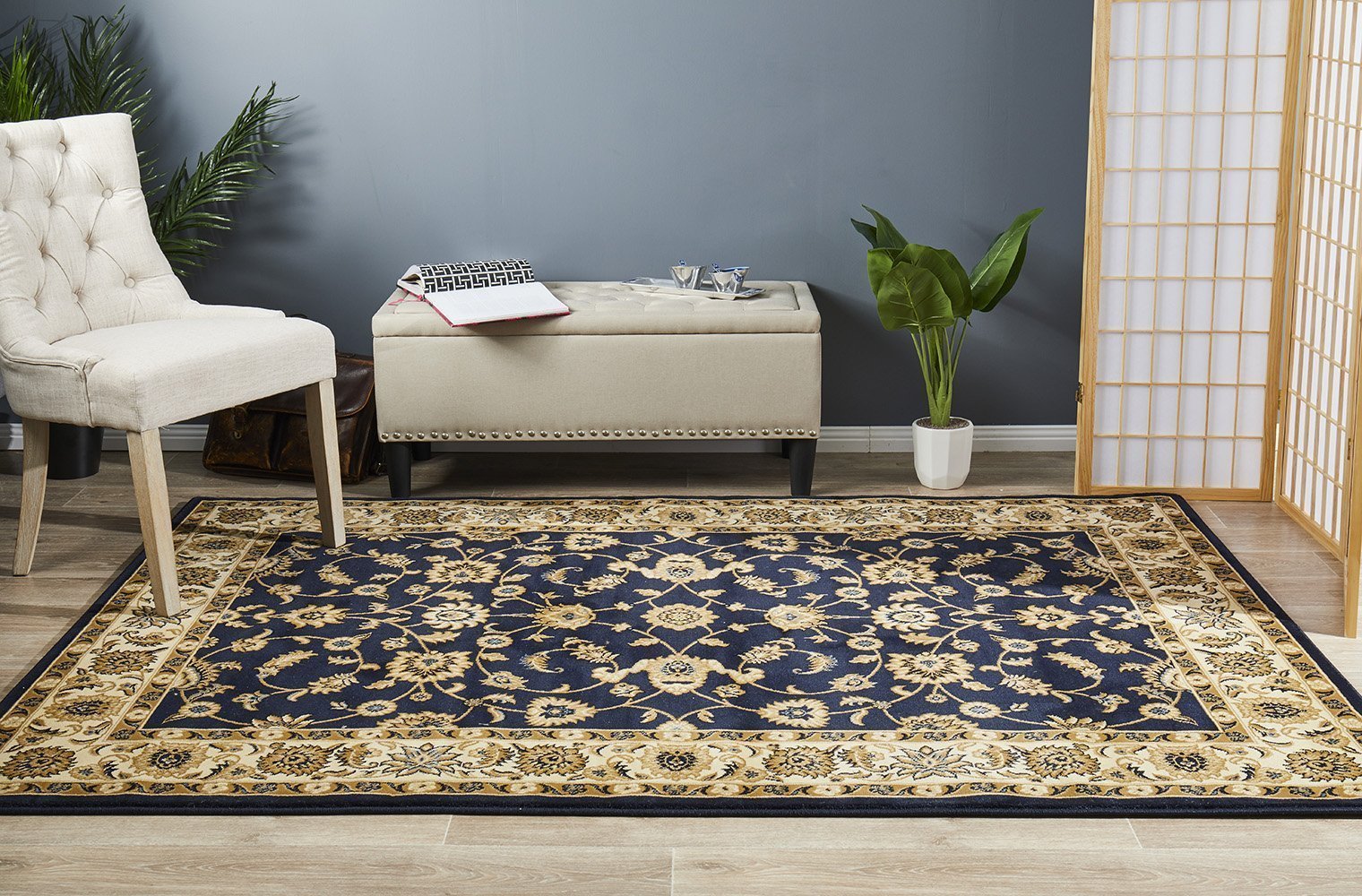 Classic Rug Navy with Ivory Border - Floorsome - Traditional - SYD - 1 - NI - 150X80 - Traditional