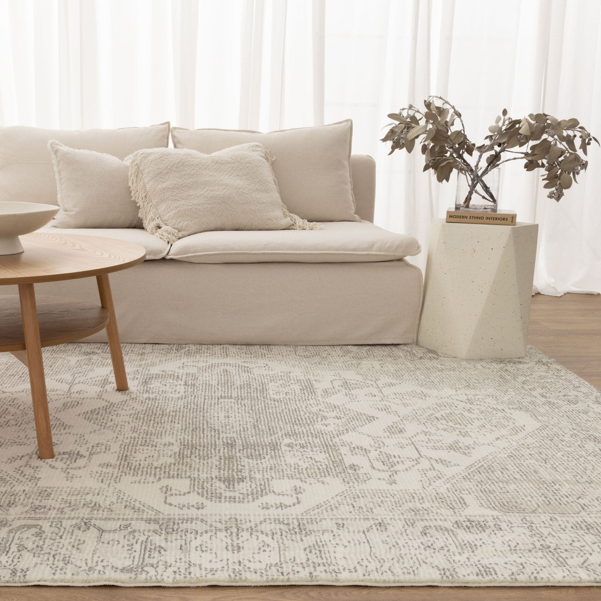 Cloud Distressed Medallion Cream Beige Washable Rug - Floorsome - Rug - FAIR16008 - Rug