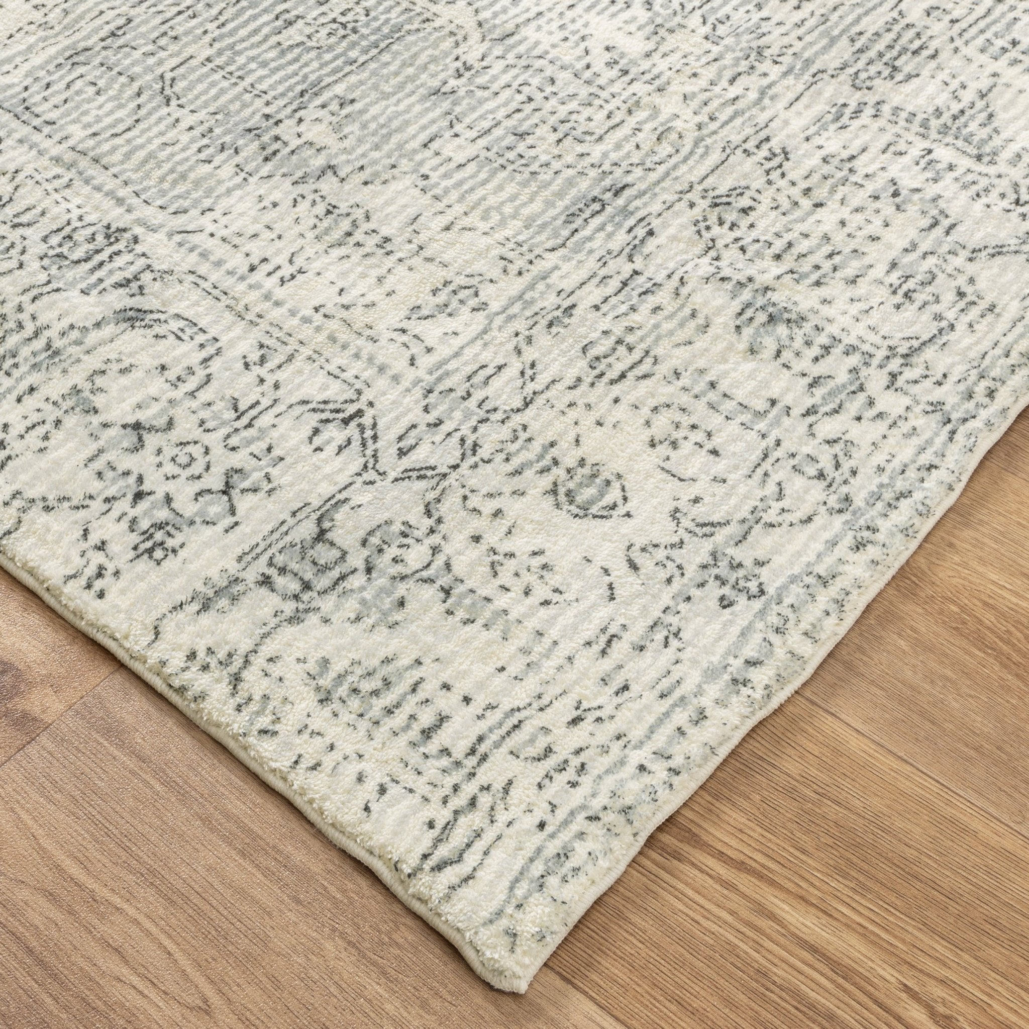 Cloud Distressed Medallion Cream Blue Washable Rug - Floorsome - Rug - FAIR16011 - Rug