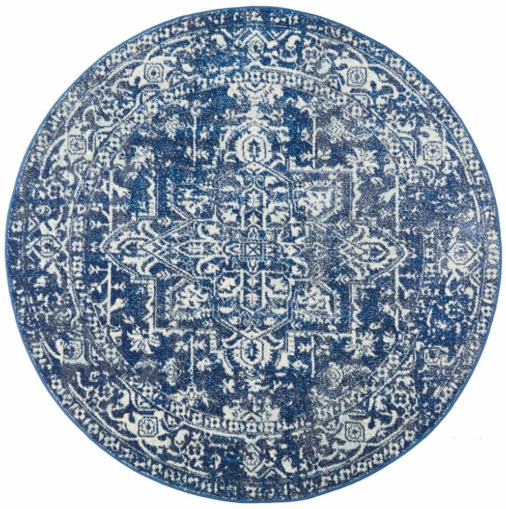 Contrast Navy Transitional Round Rug - Floorsome - Modern - EVO - 253 - NAVY - 150X150 - Modern