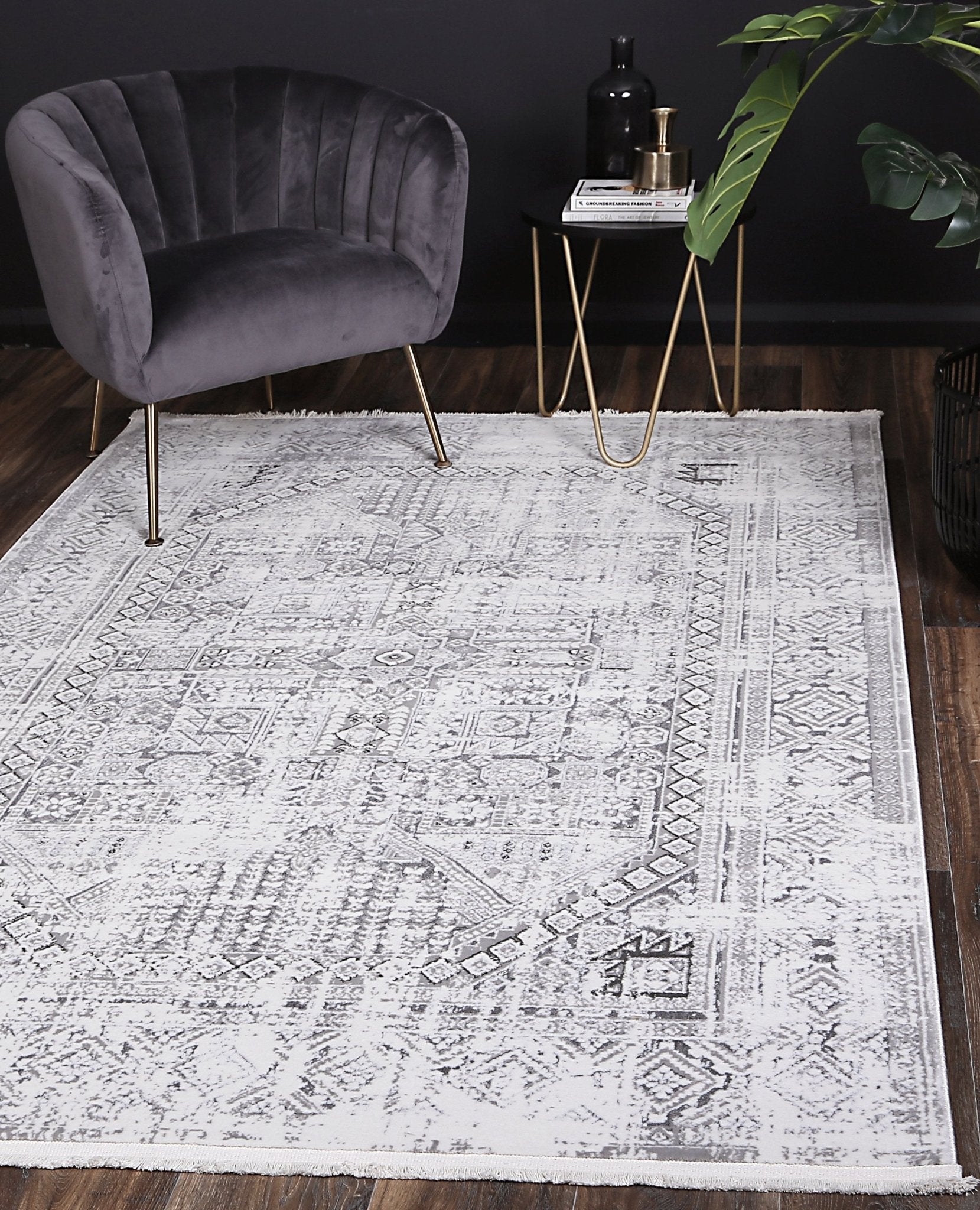 Cordelia Panel Grey Rug - Floorsome - Rug - BOHE16003GREY - Rug