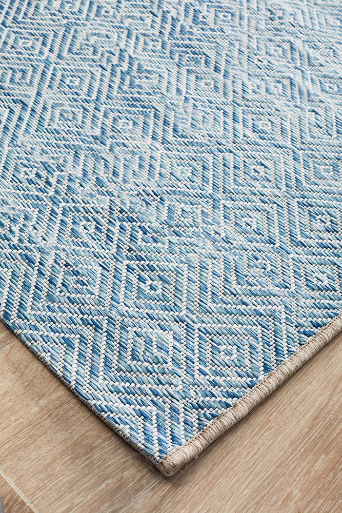 Courtyard Blue Indoor Outdoor Runner Rug - Floorsome - Outdoor Rugs