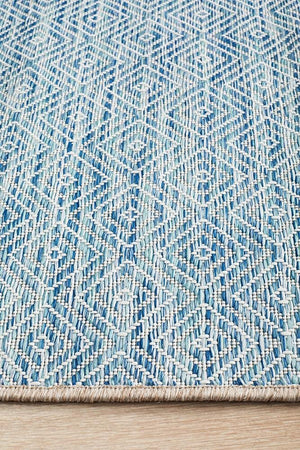 Courtyard Blue Indoor Outdoor Runner Rug - Floorsome - Outdoor Rugs