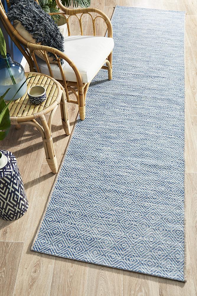 Courtyard Blue Indoor Outdoor Runner Rug