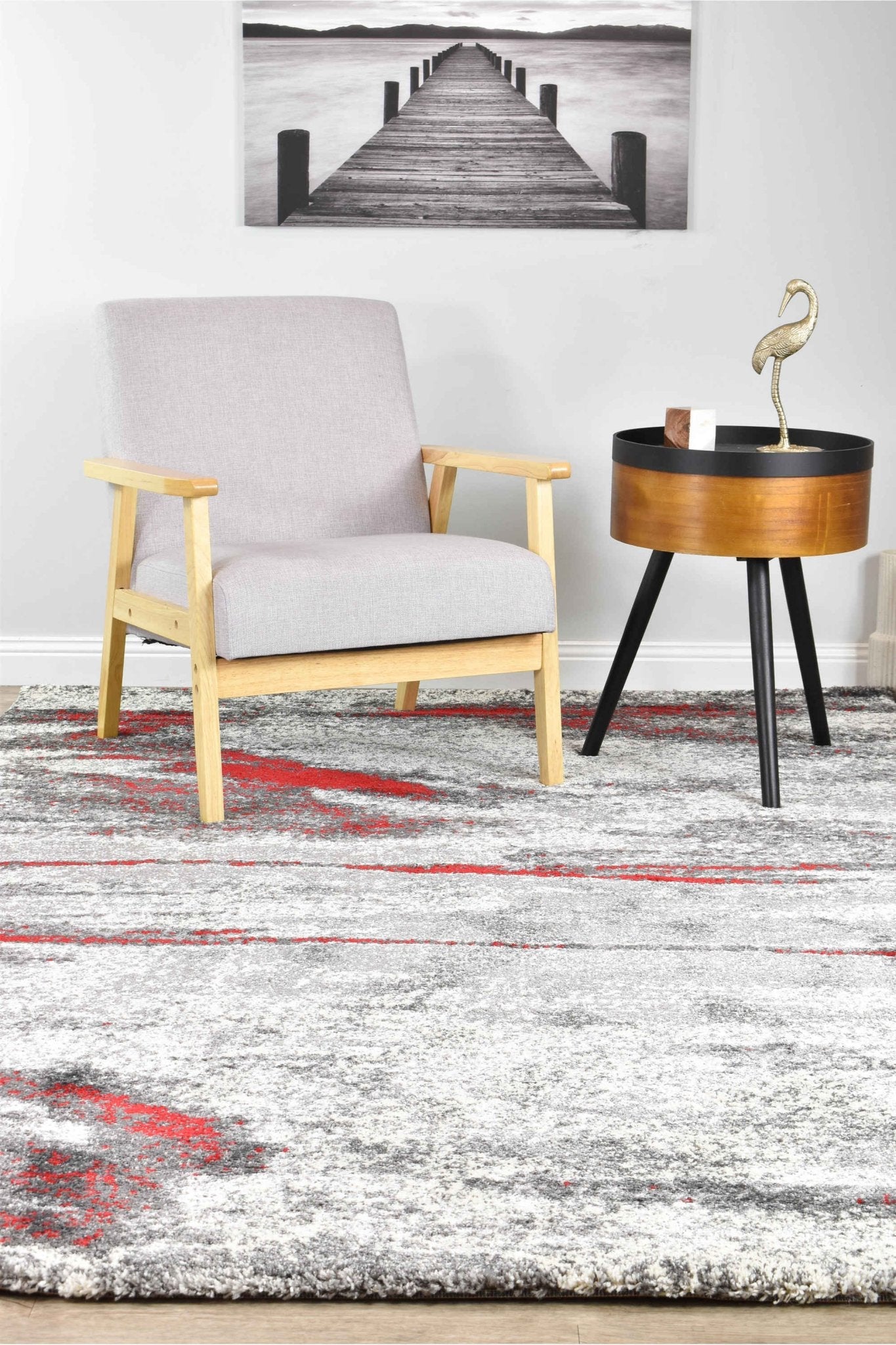 Dahlia 176 Grey Red Rug - Floorsome - MODERN - MILL - B176B - D.GREY - RED - 120X170 - MODERN