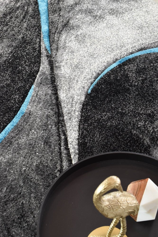 Dahlia 37 Dark Grey Turquoise - Floorsome - MODERN - MILL - D037A - GREY - TURQ - 80X150 - MODERN
