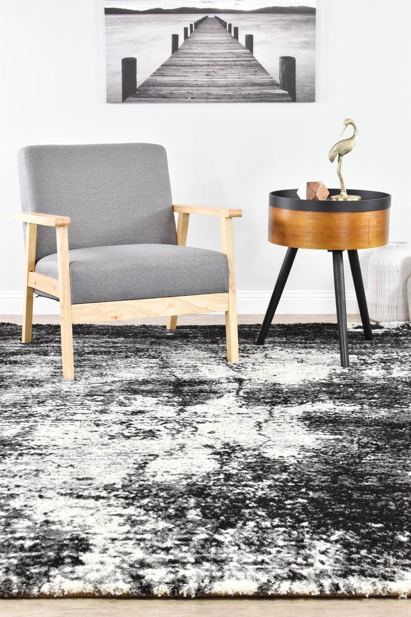 Dahlia 651 Black White Rug - Floorsome - MODERN - MILL - B651A - WHITE - BLACK - 80X150 - MODERN