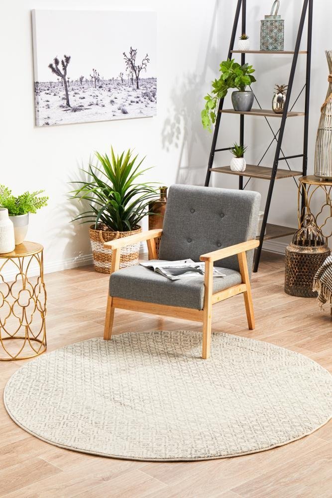 Diamond Grey Transitional Round Rug - Floorsome - Modern - EVO - 265 - GREY - 150X150 - Modern