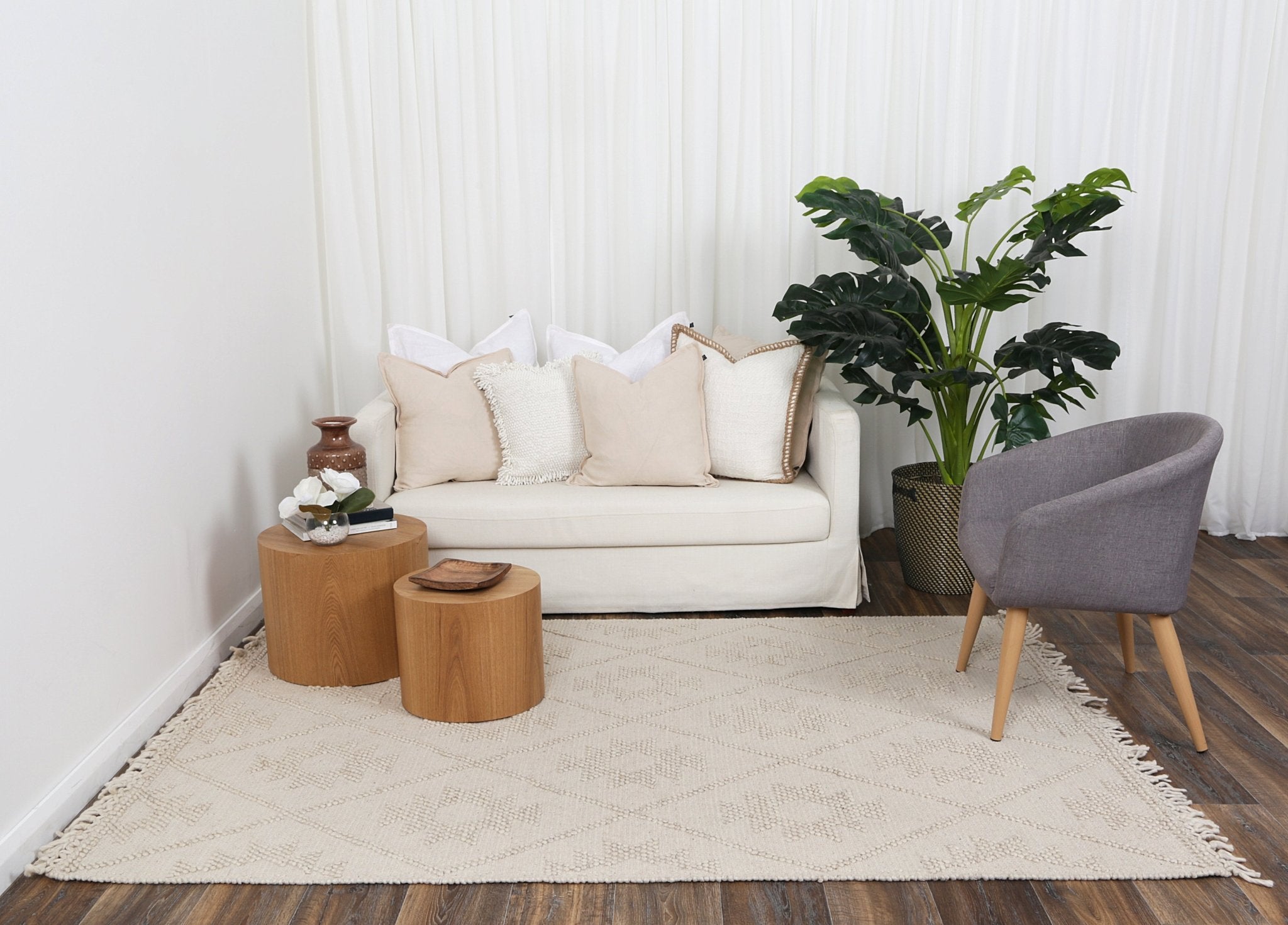 Diego Geometric Beige Wool Rug - Floorsome - Area Rug - DIEG16004BEIG - Area Rug