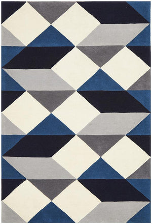 Digital Designer Wool Rug Blue Grey White - Floorsome - Modern