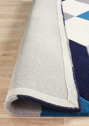 Digital Designer Wool Rug Blue Grey White - Floorsome - Modern