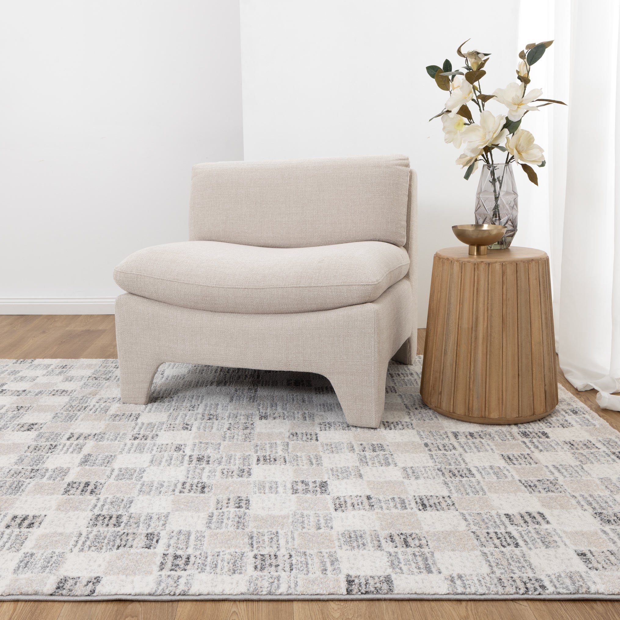 Dorado Grey Beige Checkered Rug - D004 - Floorsome - Area Rug - DORA160D004 - Area Rug