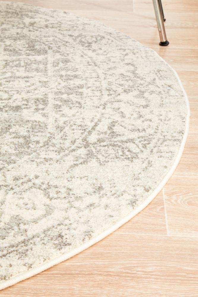 Dream White Silver Transitional Round Rug - Floorsome - Modern - EVO - 253 - WSIL - 150X150 - Modern