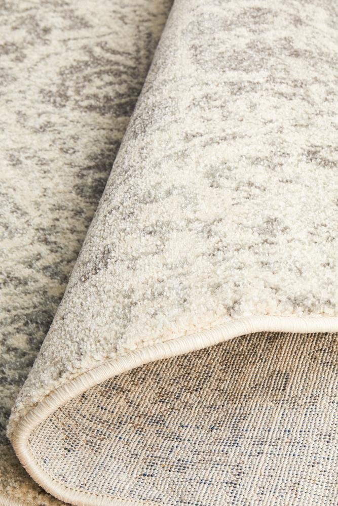 Dream White Silver Transitional Round Rug - Floorsome - Modern - EVO - 253 - WSIL - 150X150 - Modern