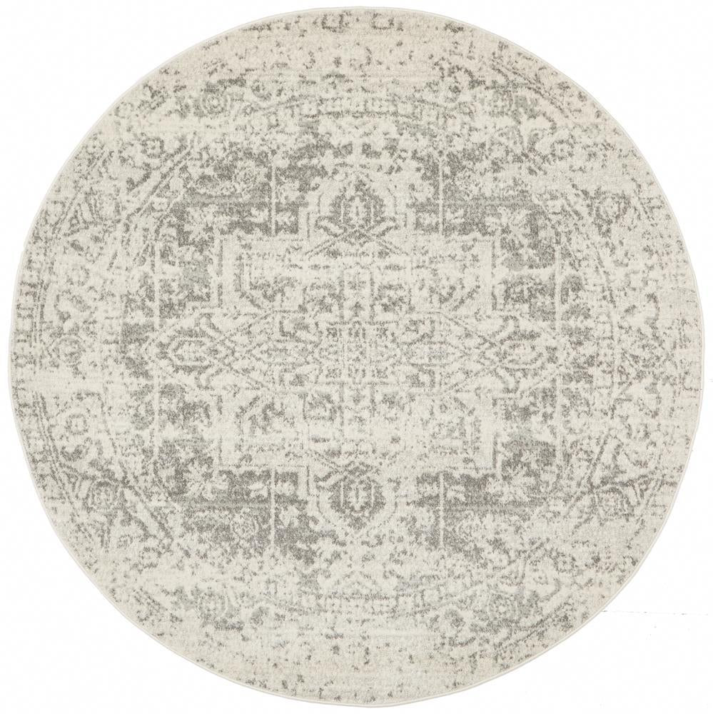 Dream White Silver Transitional Round Rug - Floorsome - Modern - EVO - 253 - WSIL - 150X150 - Modern