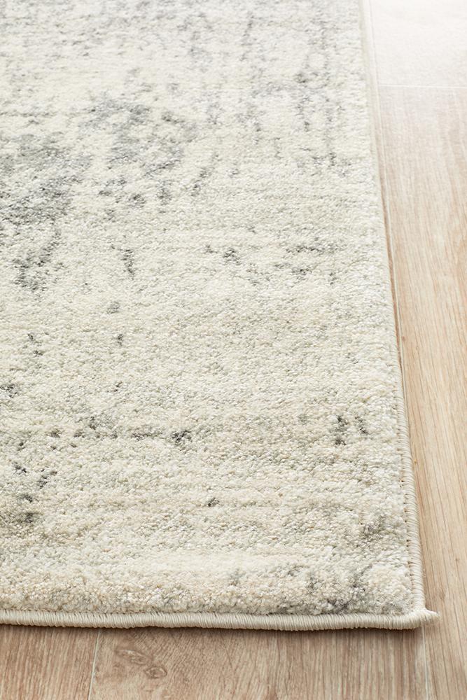 Dream White Silver Transitional Runner Rug - Floorsome - Modern