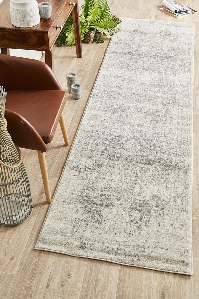 Dream White Silver Transitional Runner Rug - Floorsome - Modern - EVO - 253 - WSIL - 300X80 - Modern