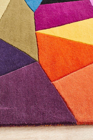 Eclectic Designer Wool Rug Blue Rust Purple - Floorsome - Modern