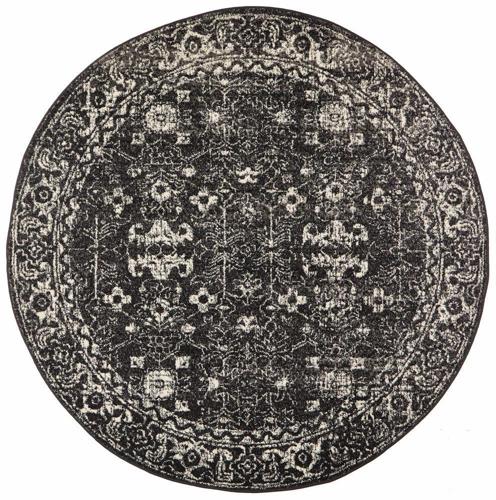Estella Charcoal Transitional Round Rug - Floorsome - Modern - EVO - 252 - CHAR - 150X150 - Modern
