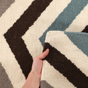 Flat Weave Chevron Design Rug Blue Brown - Floorsome - Modern