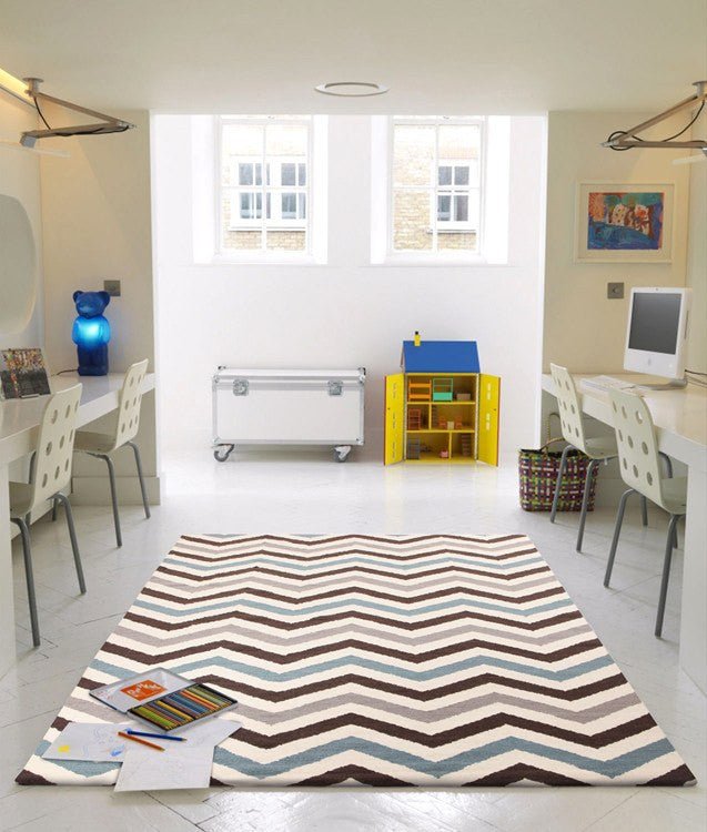Flat Weave Chevron Design Rug Blue Brown