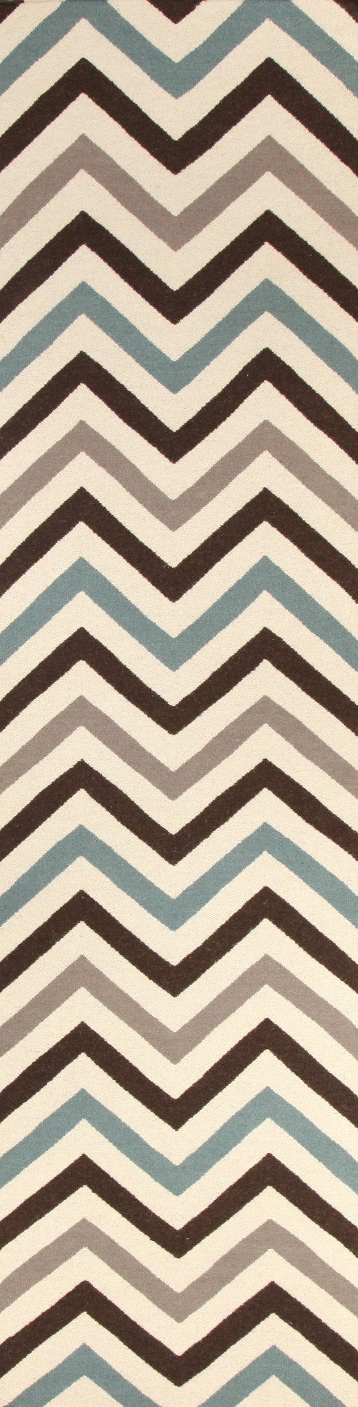 Flat Weave Chevron Design Rug Blue Brown Runner