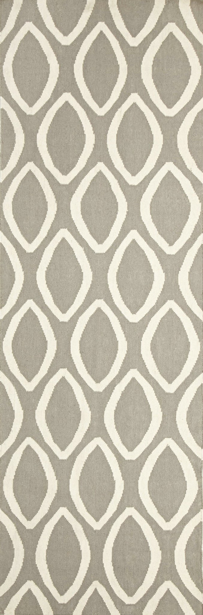 Flat Weave Oval Print Runner Rug Grey