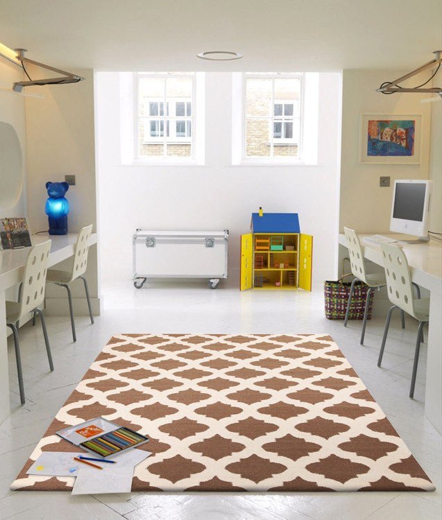 Flat Weave Quatrefoil Rug Brown Ivory