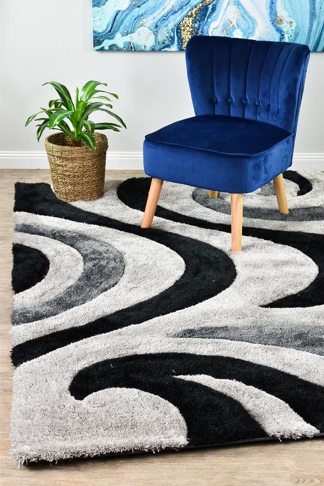 Florida Black Grey Rug 883 - Floorsome - Shag