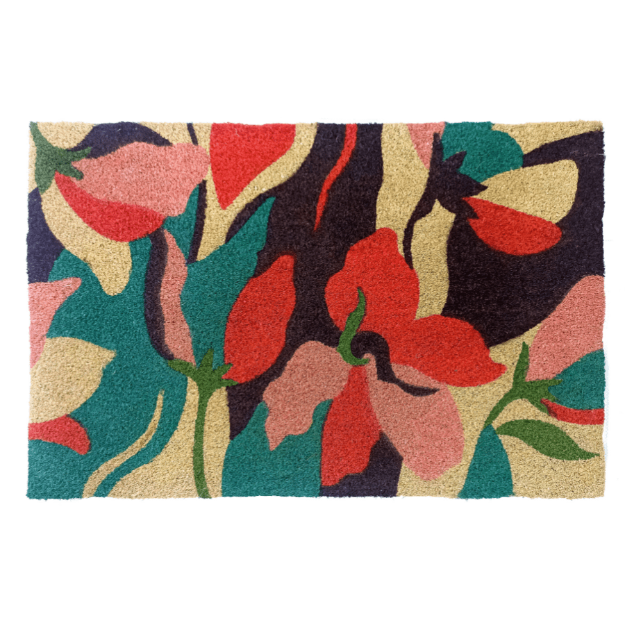 Flowers Blue PVC Backed Coir Doormat - Floorsome - DMFLOWRBLU04060 - 