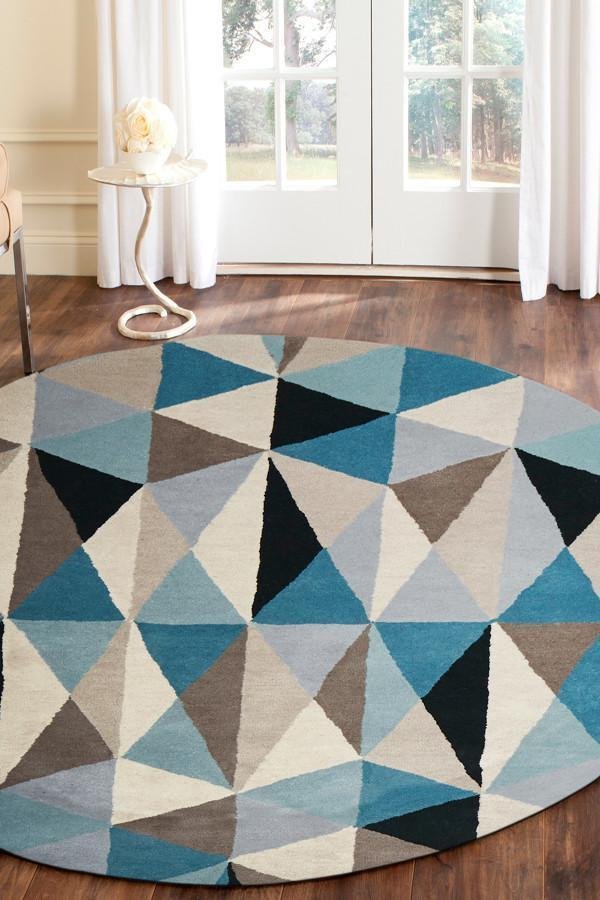 Gem Stone Designer Wool Round Rug Blue - Floorsome - Modern - MTX - 901 - TUR - 120X120 - Modern