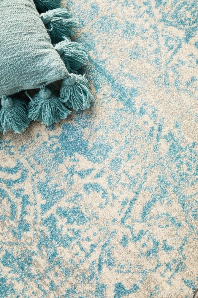 Glacier White Blue Transitional Round Rug - Floorsome - Modern - EVO - 253 - WBLU - 150X150 - Modern