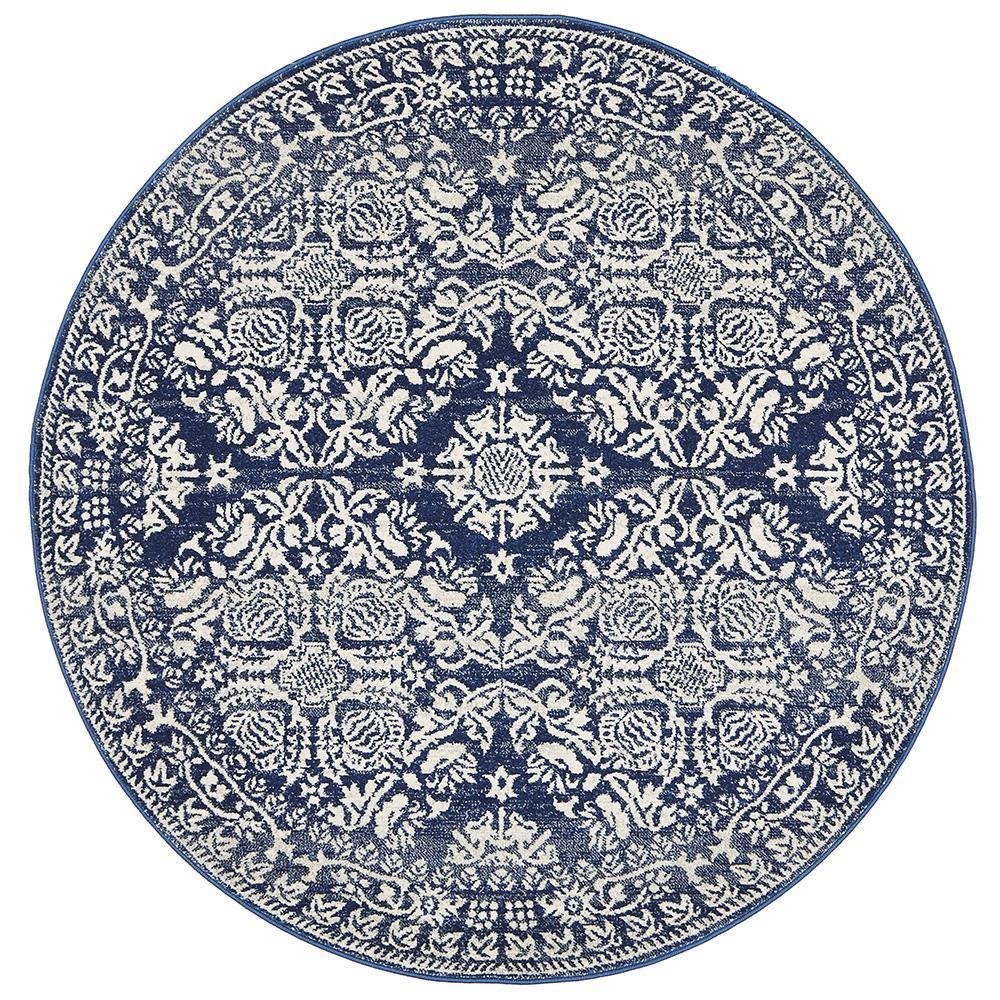 Gwyneth Stunning Transitional Navy Round Rug - Floorsome - Modern - MIR - 358 - NAV - 150X150 - Modern