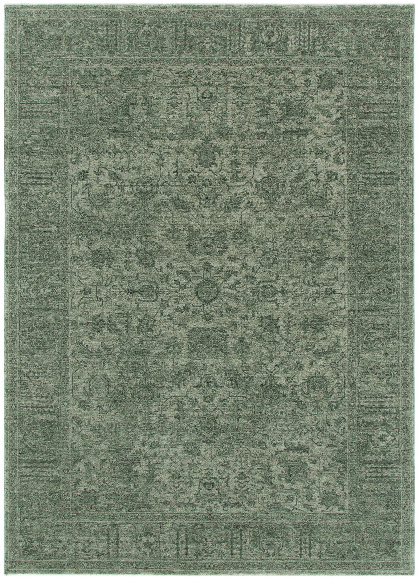 Heritage Distressed Border Green Rug - Floorsome - Area Rug - HERI160H107 - Area Rug